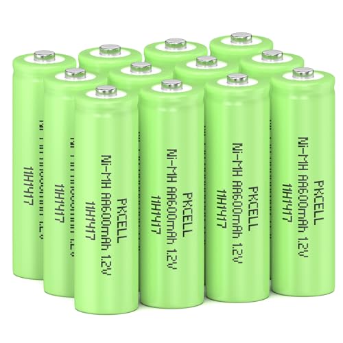 PKCELL Pilas AA Recargables NiMH 1.2V 600mAh, Baja Autodescarga, hasta 1000 Ciclos, Precargadas, Ideales para Mandos a Distancia, Juguetes, Linternas, Luces Solares (12 Unidades)