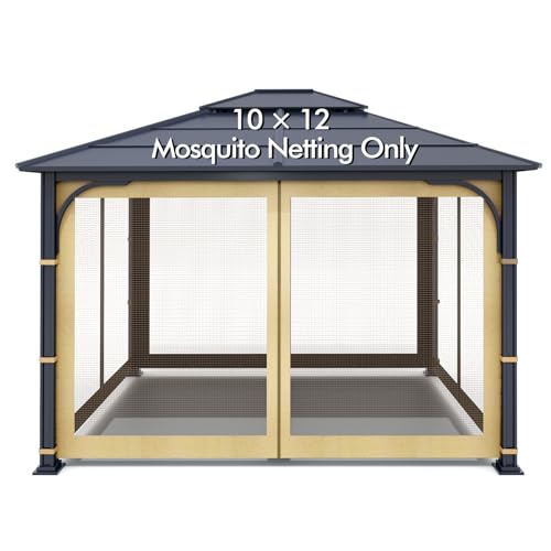Gazebo Universal Replacement Mosquito Netting - Wonwon Outdoor Canopy 4-Panel Screen Walls with Zipper for 10' x 12' Gazebo (Mosquito Net Only) (Beige)