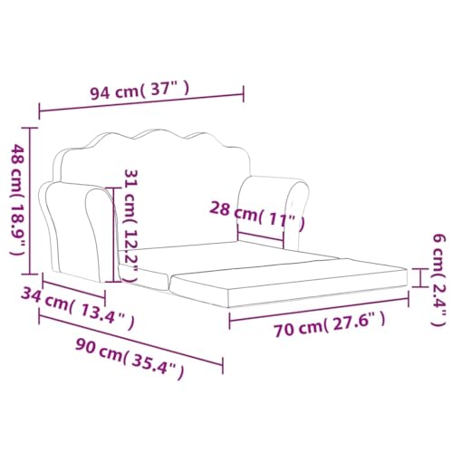 Miniatura 3 de Vidaxl Sofá Cama Para Niños De 2 Plazas Felpa Suave Rosa