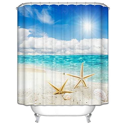 Rideau de douche imperméable en polyester 180x200cm KnSam motif plage