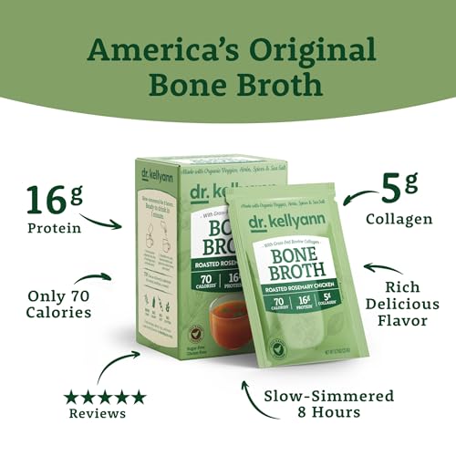 Image of Dr. Kellyann Roasted Rosemary Chicken Bone Broth Packets (7 Servings) - 16g Protein, Grass-Fed Collagen, Keto & Paleo-Friendly, 1 Box