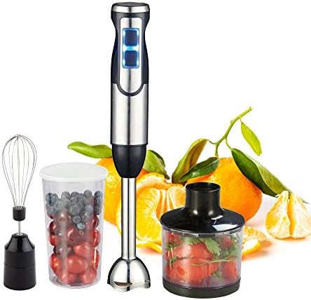 Laptronix 800W Hand Blender 3-in-1 Food 600ml Processor Chopper Mixer Bowl Egg Whisk 500ml Beaker Robust Titanium Coating Stainless Steel Blade