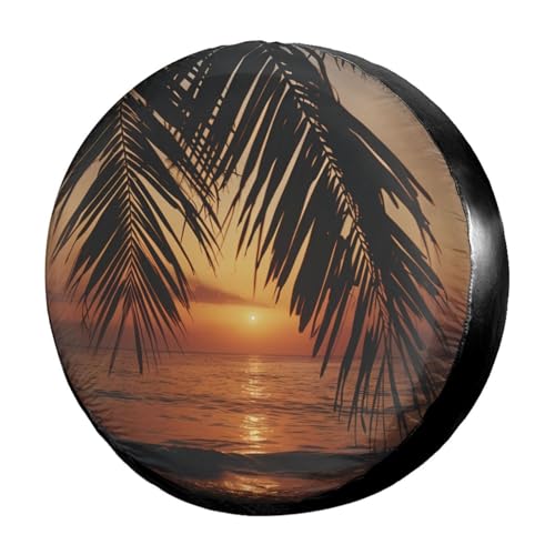 Image of Tropical Beach Sunset Spare Tire Cover Dust-Proof Wheel Tire Cover Fit Trailer, RV, SUV and Many Vehicle 14 Inch