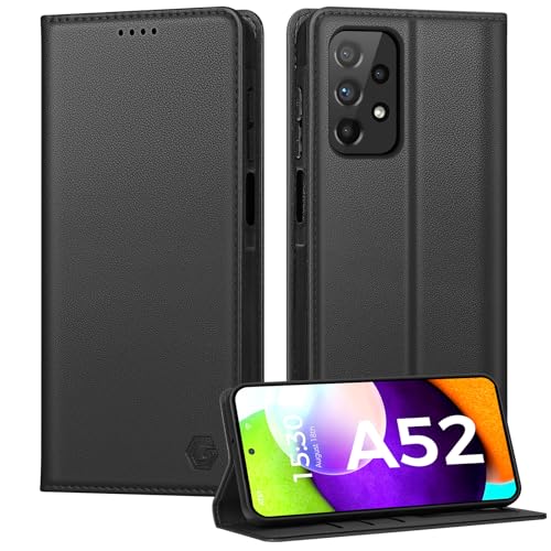 Kirnntca Handyhülle für Samsung Galaxy A52 5G/4G A52S 5G Hülle Kartenfach Premium PU Leder Klapphülle Schutzhülle Standfunktion Tasche Flip Case für Samsung Galaxy A52 5G/4G A52S 5G- Schwarz
