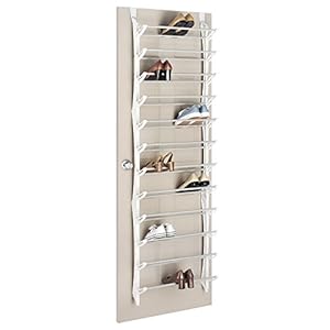 Whitmor Over the Door Shoe Rack, Fold-up Non-slip Bars, 36 Pair, White