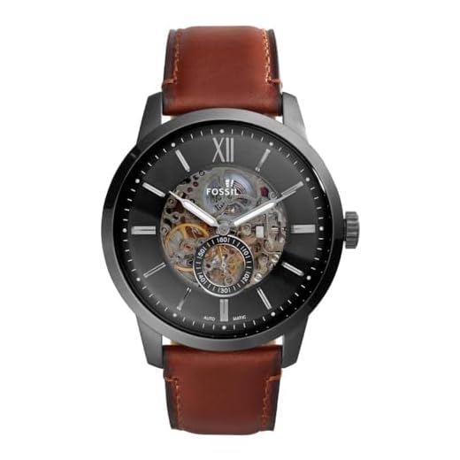 Fossil Reloj para hombre Townsman 48mm, movimiento automático, caja de acero inoxidable ahumado de 48mm con correa de piel, ME3181