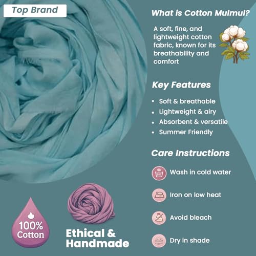 Image of Plain Mulmul Soft Cotton Fabric | Lightweight Breathable Mulmul Cloth | Super Quality Natural Cotton Fabric for Kurta, Dress, Dupatta, Lining & Craft Use (Sky Light, 2.5 Meters)