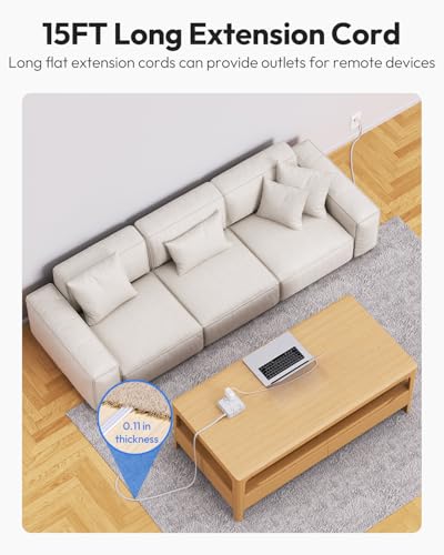 Ntonpower Surge Protector Power Strip, Flat Extension Cord 15 Ft With 8 Widely Outlets 3 Usb Ports thumb #1