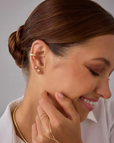 PAVOI 14K Yellow Gold Plated Mini Flower Earrings for Women with Cubic Zirconia - Dainty Floral Flatback Earrings - Floral Jewelry Screwback Stud - 3