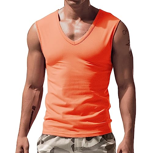 Camisetas para hombre adulto primavera verano casual sin mangas camisetas sin mangas camiseta blusa para hombre, naranja, 3XL