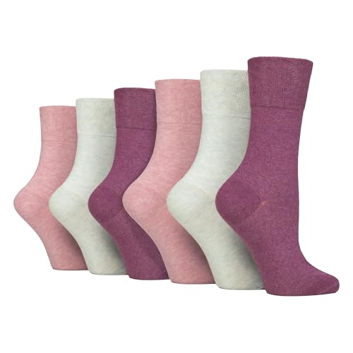 Image of IOMI Footnurse - Ladies 6 Pair Multipack Non Elastic Diabetic Socks with Gentle Grip Wide Top 4-8 (UK, Numeric, 4, 8, Regular, Regular, Pink/Mint/Raspberry)