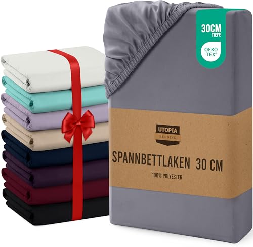 Utopia Bedding – Spannbettlaken 180x200cm Bis 30 cm – Grau – Oeko-Tex Zertifiziertes – Gebürstete Mikrofaser Spannbetttuch