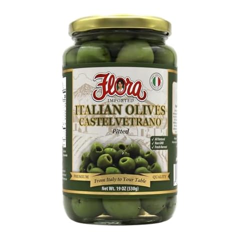 Flora Foods Italian Olives Castelvetrano Pitted | Sicilian Olives | 19 oz (530g) | 100% Italian | All Natural | Non GMO | Fresh Harvest Cover