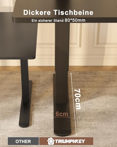 TRIUMPHKEY Höhenverstellbarer Schreibtisch 160x80, 18mm Tischplatte & USB-A – Ansicht 4