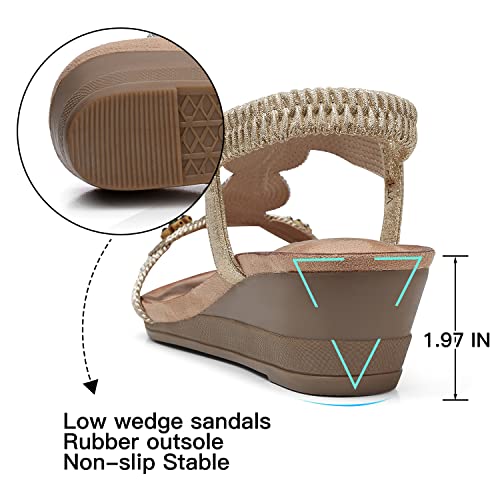 Shibever Wedge Sandals For Women Elastic Ankle Strap Low Wedge Sandals Open Toe Dress Platform Shoes Dressy Summer Brownness 7 #TOP6