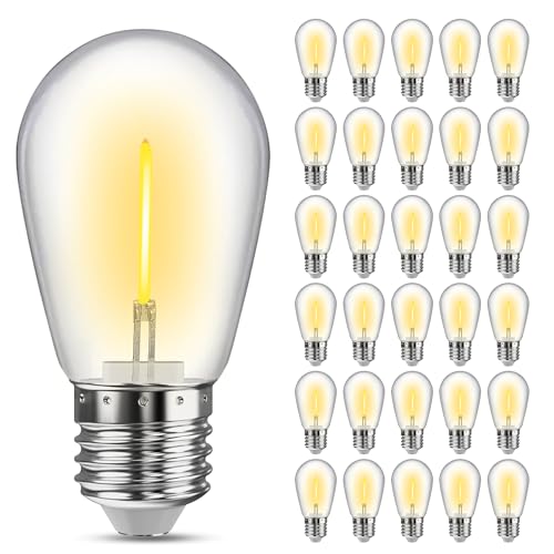 VOLIVO 30 Pack LED S14 Replacement Light Bulbs,1 Watt Shatterproof & Waterproof for Outdoor String Lights, Warm White Edison Vintage Style, Equivalent to 11w Incandescent Bulbs, E26 Medium Screw Base