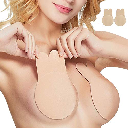 Adhesive Bra, Breast Lift Tape Pasties Nippleless Covers Strapless Bra Beige Large