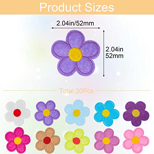 20 Pcs Flower Iron On Patches, Pagow 5 Petals Flower Applique Patch, Sew On Embroidered Applique Sewing Patches For Bags, Jackets, Jeans, Clothes Diy Patches, 2.04Inchx2.04Inch (W*H) 10 Colors #TOP4