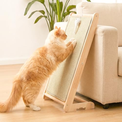 FOVVZDIL 3-in-1 Cat Scratcher, Wooden Cat Scratching Post with Natural Sisal Mat, Vertical & Horizontal Cat Scratching Board Lounge Bed for Indoor Cats, Furniture Protector