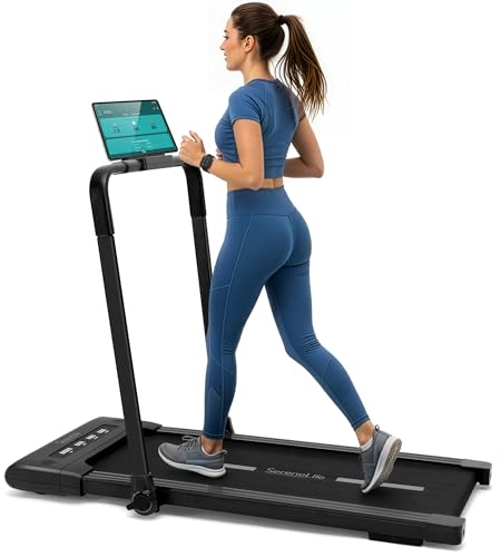 Image of SereneLife Portable Foldable Treadmill with Remote Control, 8.7 MPH Smart Speed Control, Treadmills for Home, Under Desk Treadmill for Home Office, Shock Absorption, App Support, 265lbs Limit