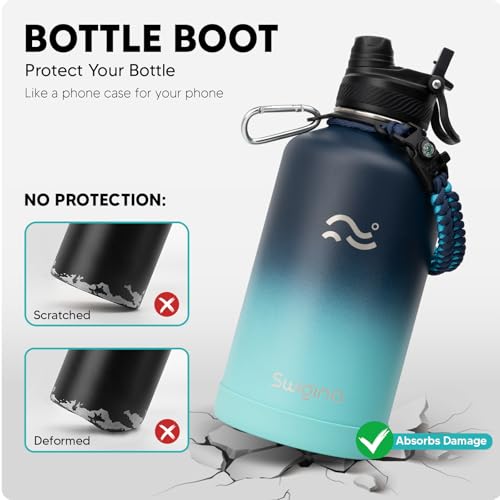 Image of Swigina [2-IN-1 LID] 64 oz Insulated Water Bottle with Silicone Boot (48hrs Cold /24hrs Hot) - DIY Stickers, Leakproof, BPA Free, Half Gallon