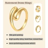 WZJLY Chunky Gold Rings for Women Non Tarnish, 18K Gold Plated Statement Dome Rings Stacking,Thumb Ring, Mens Silver Eternity Wedding Band Jewelry Size 5-11 (GOLD, 7)
