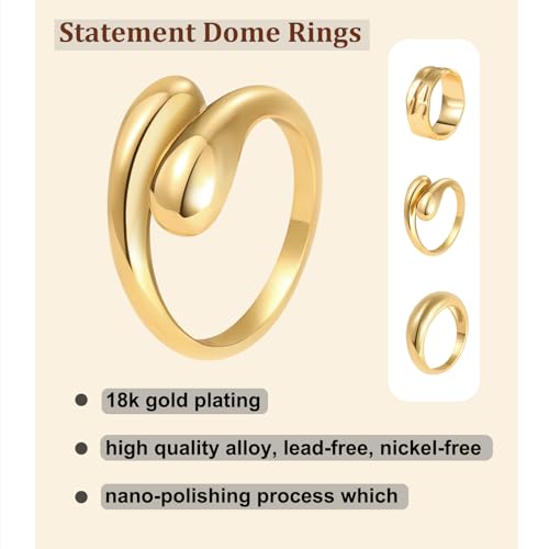 WZJLY Chunky Gold Rings for Women Non Tarnish, 18K Gold Plated Statement Dome Rings Stacking,Thumb Ring, Mens Silver Eternity Wedding Band Jewelry Size 5-11 (GOLD, 7)