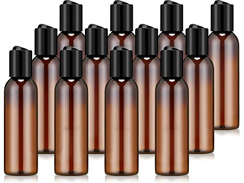 Hicarer 12 Packs Clear Travel Bottles Empty Travel Containers Bottle for Shampoo, Conditioner, Lotion, Toiletries (60 ml, Transparent Brown)