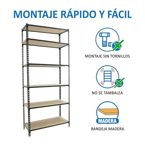 Simon Rack Schwerlastregal, 2500x1000x400 mm, Bis 150 kg Belastbar, 6 Verstellbare Ablagen, MDF-Platten, Kellerregal, Lagerregal, Anthrazit/Holz - Maderclick