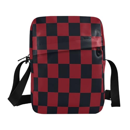 messenger bags crossbody bag Womens Casual Purses Adjustable Strap for business business- Red and Black Checkerboard Pattern - Main Image