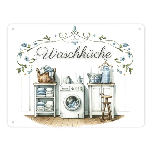 Waschküche Metallschild XL in 21x28 cm Dekoratives Metallschild XL in 21x28 cm für die Waschküche für Wasch Raum Perfekt neben Waschmaschine Trockner und Wäschekorb Wanddekoration