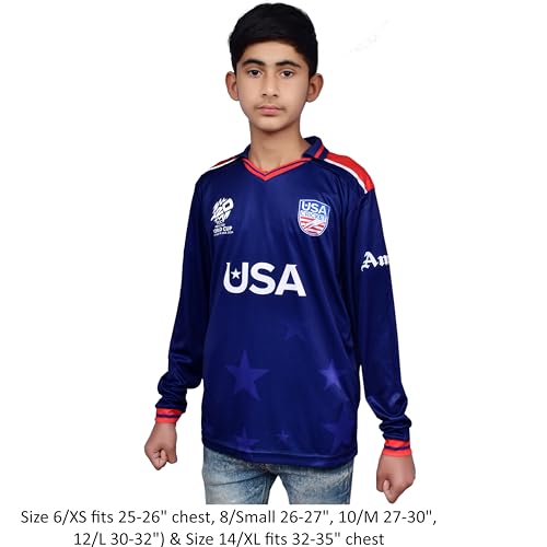 USA Cricket Youth Jersey, US Team's First Ever T20 WC Appearance T-Shirt for Kids, Long Sleeve, Navy Blue3