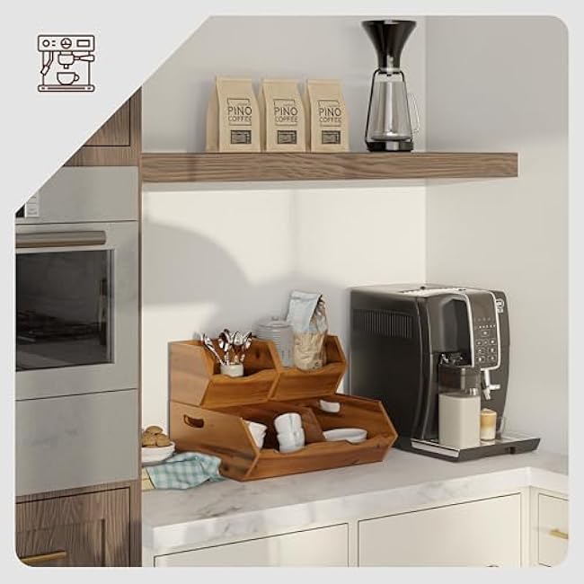 HOLANA Onion and Potato Storage Bins - Acacia Wood Pantry Baskets Organization and Storage - Wooden Stackable Baskets for Bread, Fruit, Vegetable - Onion Basket for Kitchen Counter (Patent Pending)