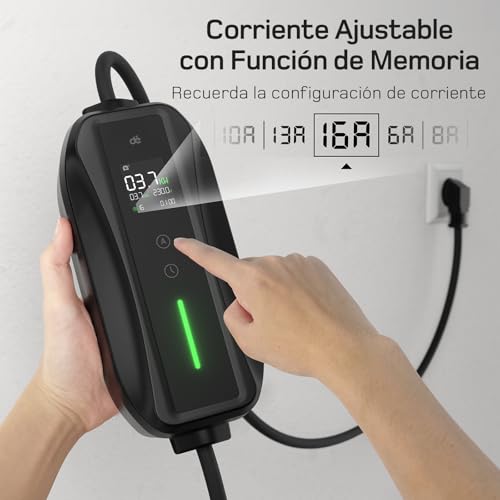 Miniatura 7 de Dé Cargador Coche Electrico 6m, Cargador Vehiculo Electrico 3,7kw, 6-16a Cargador Ev Tipo 2 Portátil Con Enfuse Schuko, Pantalla Digital Controlable Para Model Y 3 Y Otros Bev Phev