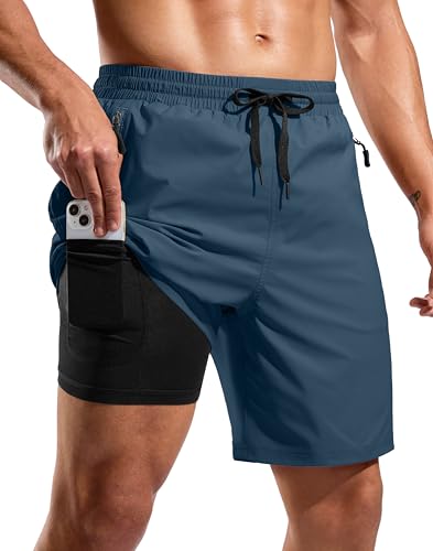 Image of G Gradual Mens Swim Trunks with Compression Liner 7 inch /9'' Quick Dry Board Shorts Swimsuit Bathing Suit for Men Zipper Pockets