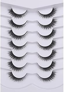 Pooplunch False Eyelashes Extension Look Cat Eye Natural Lashes 8D Volume Fluffy Wispy Short Fake Eyelashes Faux Mink Lashes 7 Pairs Pack