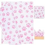 Whaline 100Pcs Pet Paw Print Tissue Paper Pink White Gift Wrapping Paper Dog Paw Packaging Paper DIY Art Craft Paper for Farmhouse Home Birthday Pet Treat Party Gift Decor, 14 x 20 Inch