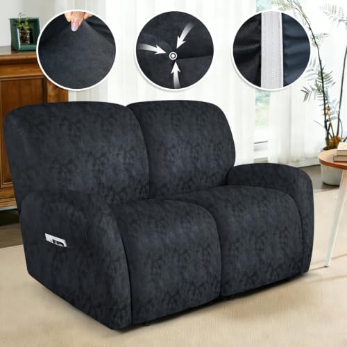 Image of ANARACHON Leather Look Loveseat Recliner Covers Stay in Place 6-Piece Recliner Sofa Slipcover 2 Seater Reclining Couch Cover Furniture Protector Washable (Recliner Loveseat,03Navy Blue)