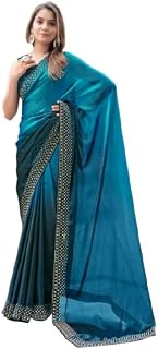 PEEYU - Fendi Silk With Zarkan Stone Work | Art Silk Saree Soft Banarasi Style Sari With Blouse Piece For Wedding And Fest... Price In India