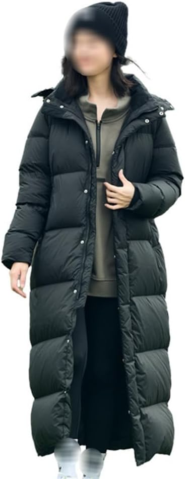 Women's White Duck Down Jacket Long Knee Length Loose Warm and Thick Autumn/Winter Black Coat