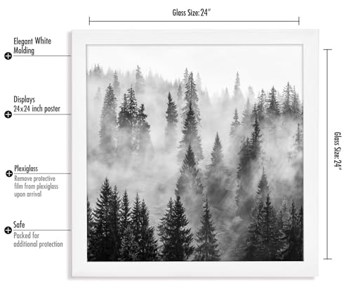 Americanflat 24x24 Picture Frame with Polished Plexiglass - Epic Collection - Square Picture Frame with Engineered Wood - Wide Photo Frames for Wall display - White