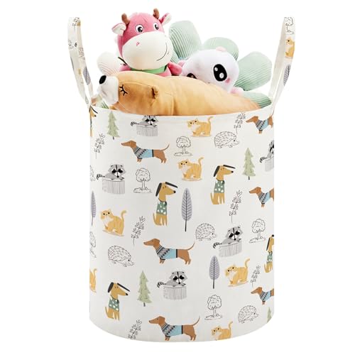 Image of Baby Laundry Basket Nursery Hamper with Long Handles, Cartoon Animal | Large Storage Basket, baby hamper, pink laundry basket, kids hamper, Toy Bins for Nursery, Girls, Boys, Kids Room Decor