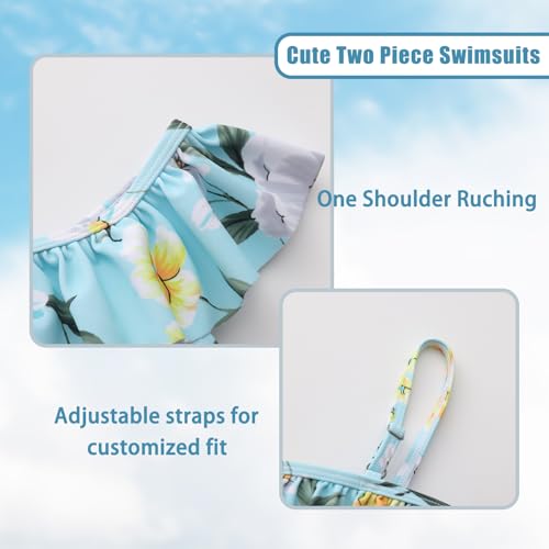 Image of Girls Two Piece Tankini Swimsuits Tie Dye Bathing Suit for Kids One Shoulder Swimwear 3-16 Years