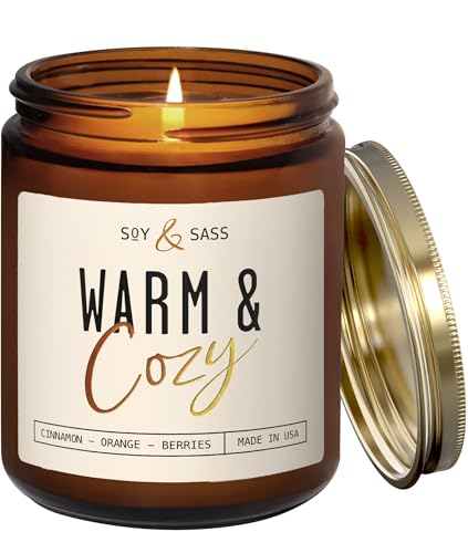Christmas Candles, Fall Candles, Warm and Cozy' Soy Candle I Berries, Apple & Cinnamon I Infused w/Essential Oils I Warm n Cozy Home Decor I Winter and Holiday Candle I 50Hr Burn I USA Made