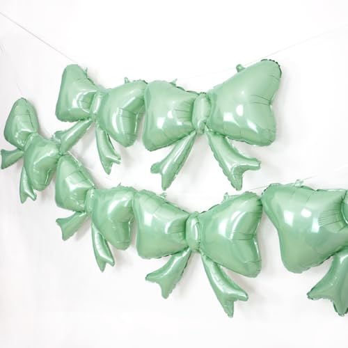 Image of 6 Pieces Bow Balloons, Sage Green Metallic Foil Bow Balloon, Big Light Green Bowtie Balloons for Happy Birthday Party, Baby Shower, Wedding Bridal Shower, Balloon Garland Accessories