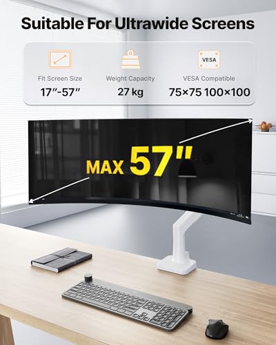 Bras de moniteur blanc monTEK pour optimiser le télétravail sur écran géant