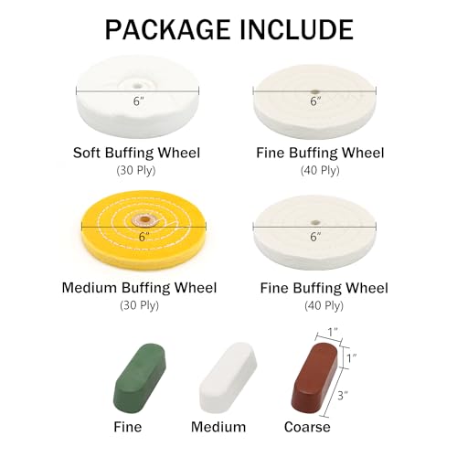 Image of SCOTTCHEN 6inch Buffing Polishing Wheels 1 /2 inch Arbor Hole,Soft /Fine /Medium for Bench Grinder Tool-4PCS,with Buffing Polishing Cutting Compounds 7.4 Oz.Kit