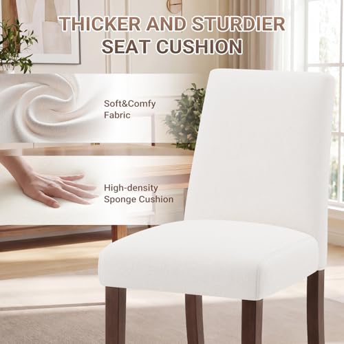 Image of Upholstered Dining Chairs Set of 4, Mid-Century Dining Room Chairs with Wooden Legs, Farmhouse Fabric Parsons Chairs for Small Space Restaurant & Cafe- Light Beige
