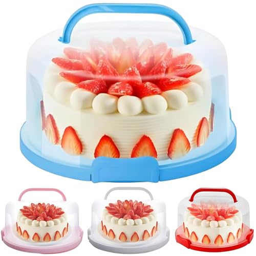 VERAT Cake Carrier with Lid and Handle/Cake Containers/Cake Holder for 11 inch/Cake with 3 Handles Cupcake Carrier/Cake Boxe Packing/Plastic Cover Three Sided Base/Round Storage Carrier(MULTICOLOUR)