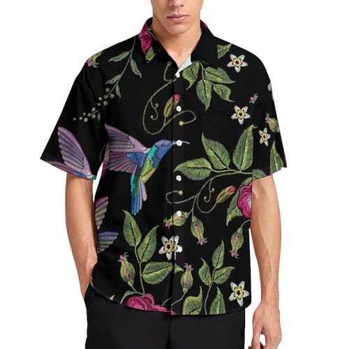 Camisas con Botones para Hombre Colibrí Camisa Manga Corta Camisa Casual
